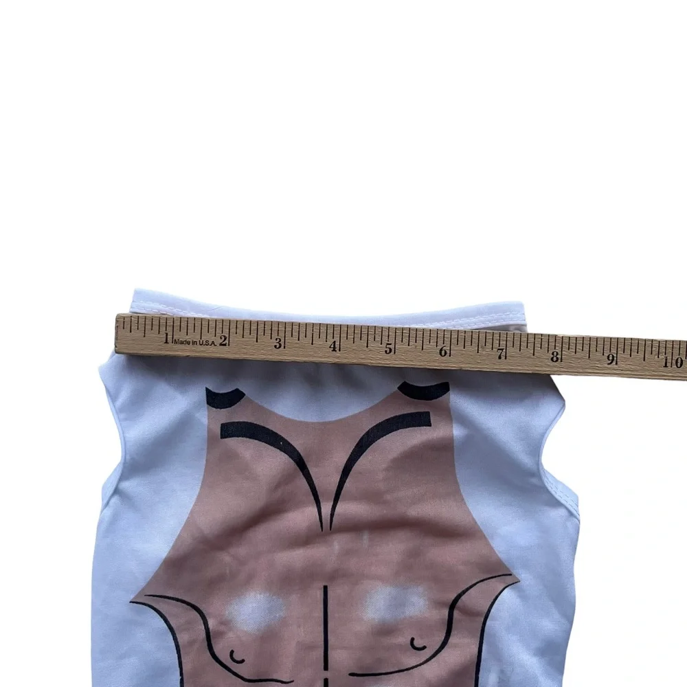 Drooling Dog Size Large White Shirt Blue Swim Trunks Abs Graphic Dog‎ Clothing